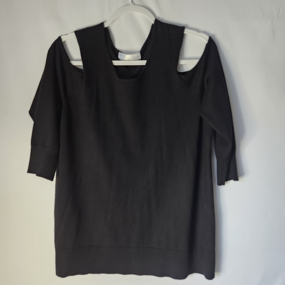 Time and Tru Black Cold Shoulder Top sweater - Picture 2 of 8